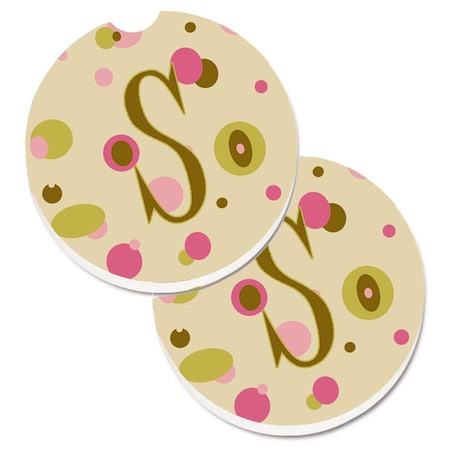 Carolines Treasures Letter S Initial Monogram Tan Dots Set of 2 Cup Holder Car Coaster CJ1004-SCARC